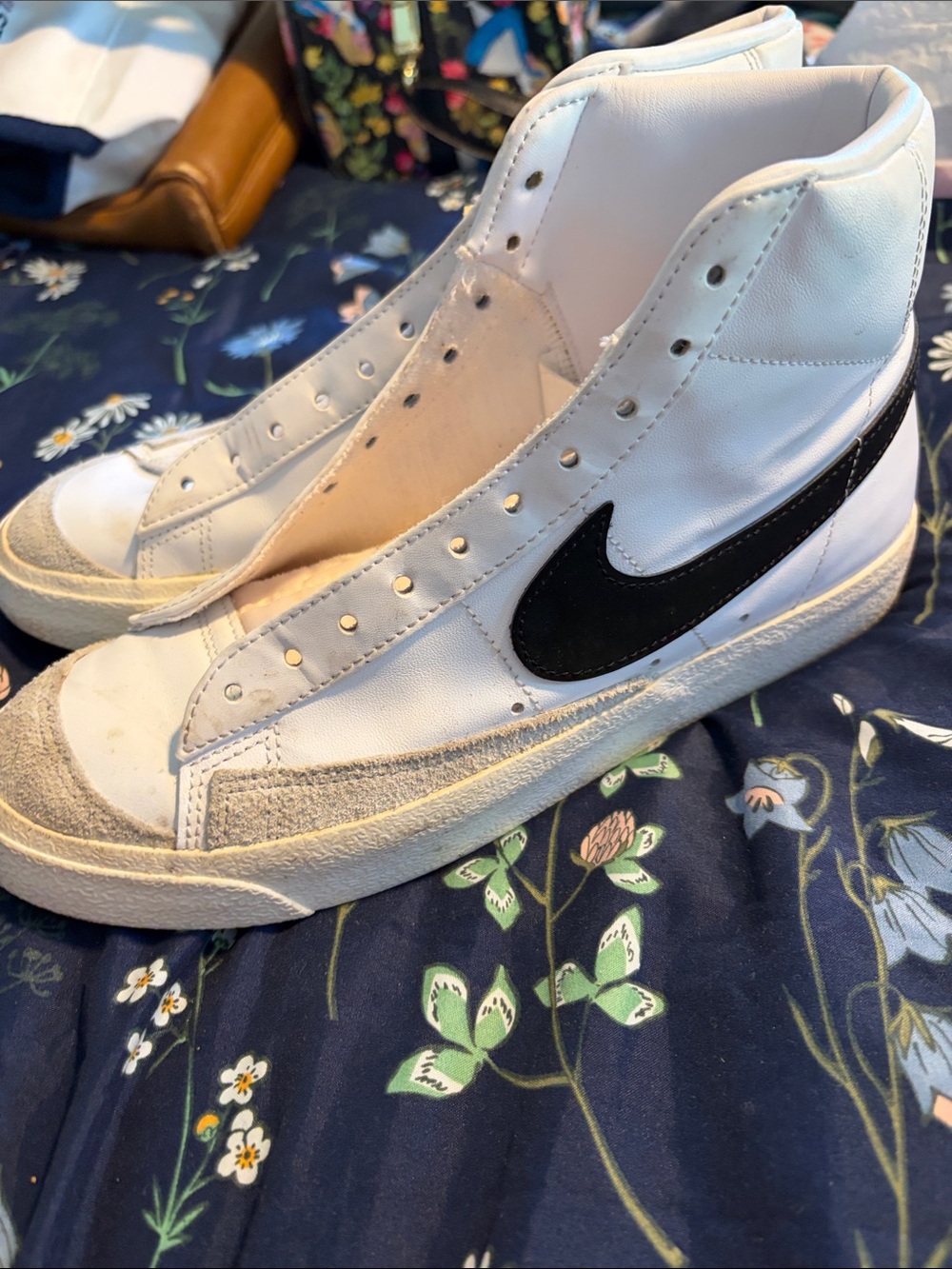 Nike High-Top Sneakers in White with Black Swoosh